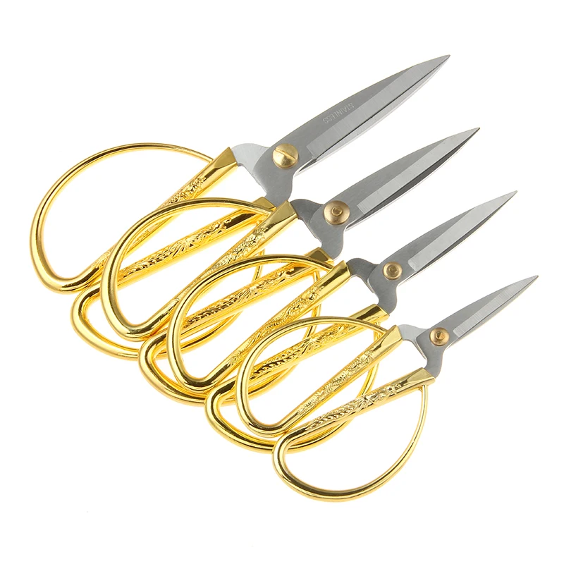 

6 Size Stainless Steel Gold Sewing Scissors Durable Vintage Tailor Scissors for Needlework Fabric Craft Household Tools