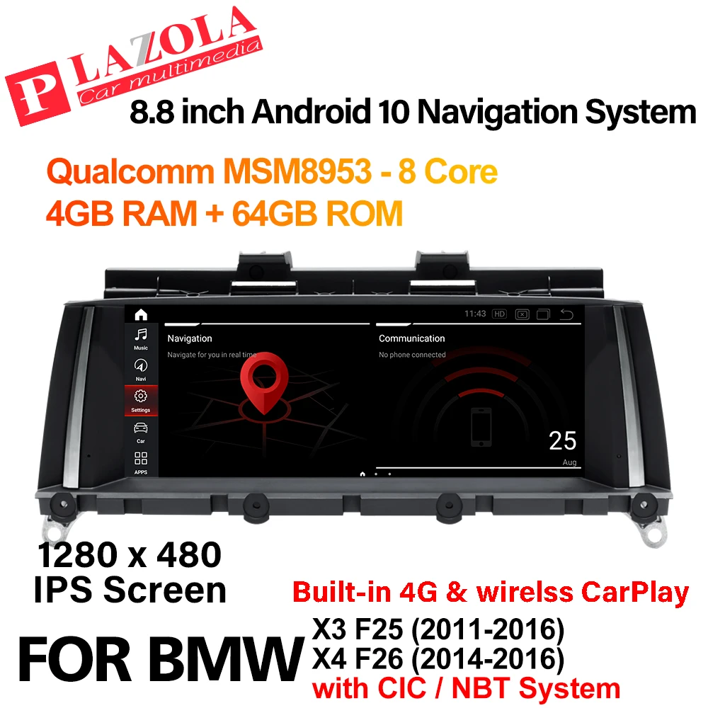 Android 10 автомобильный мультимедийный плеер для BMW X5 F25 X6 F26 2011-2016 CIC NBT 8 &quotIPS экран