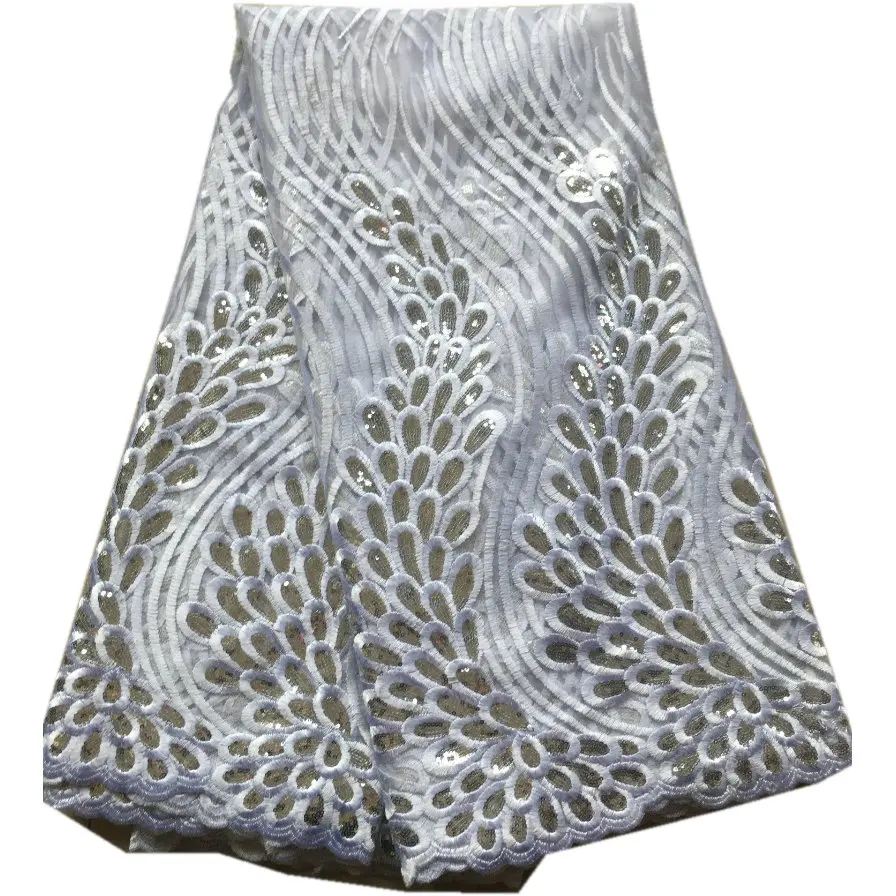 

Silver African Mesh Lace Fabric Beautiful Sequins High Quality Nigerian Women Christams Dresses Lace Material
