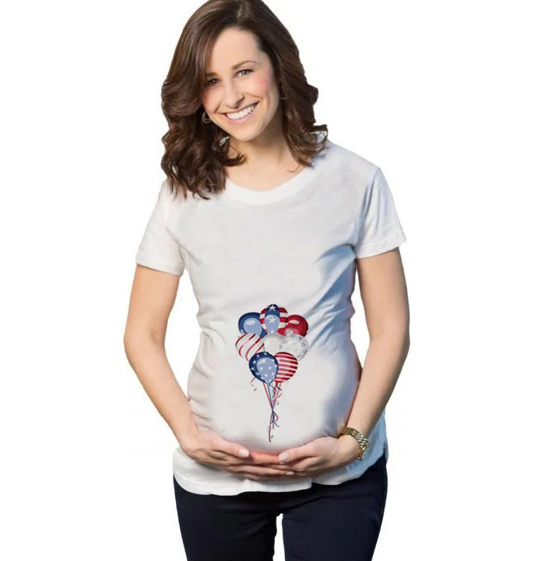 

Simple Summer New Style Maternity Clothes Independence Day Printed Letter Comfortable Tops Europe And America Large Size Dress 3