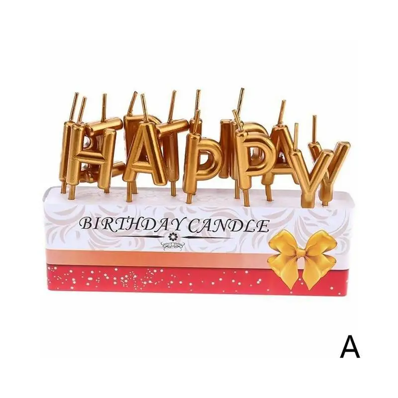 1 набор золотых/серебряных свечей с надписью «Happy Birthday» для торта на день рождения, креативное украшение, нетоксичные парафиновые свечи без запаха - Цвет: A