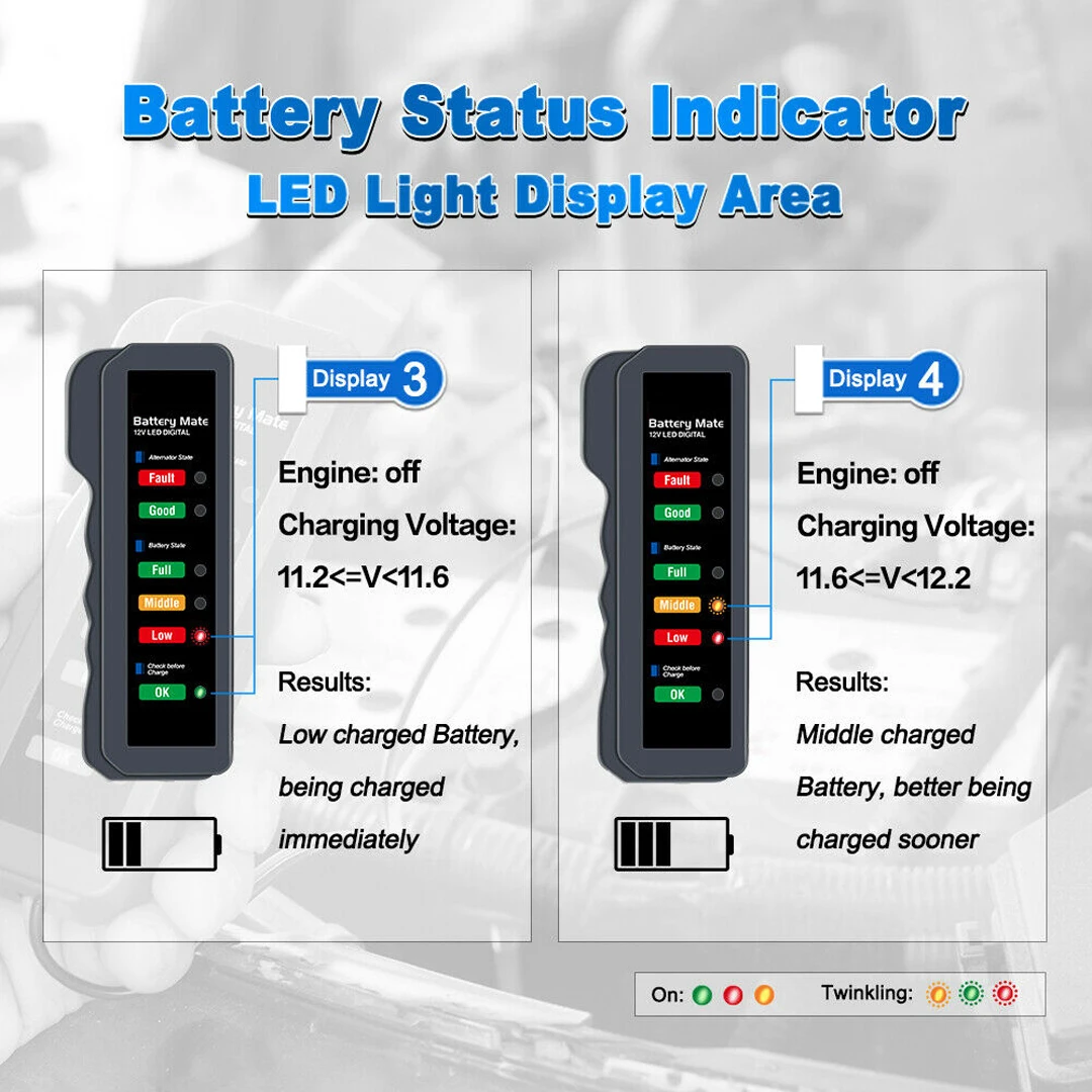 1pc Mini 12V Car Battery Tester Digital Alternator Tester 6 LED Lights Display Auto Diagnostic Tool Auto Battery Tester