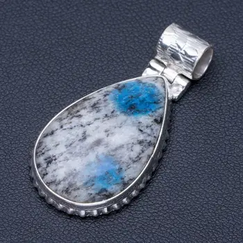 

Natural K2 Azurite Punk Style 925 Sterling Silver Pendant 1 1/2" Q0602