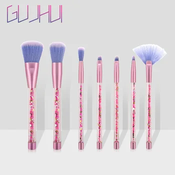 

Makeup Brush Sequin Quicksand Nylon Wool Transparent Plastic Handle Eye Shadow Brush Eyebrow Brush 7 Packs With Cosmetic Bag