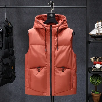 

Winter Jackets Casual Thick Vests Men Sleeveless Hoodie Coats Male Cotton Padded Warm Slim Big Pocket Waistcoat