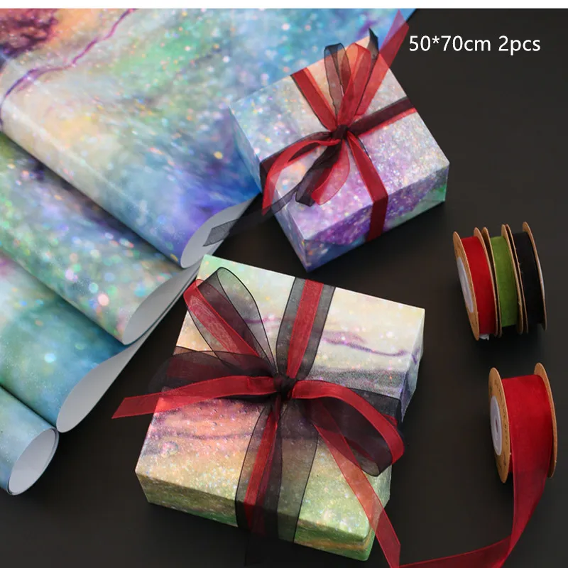 2pcs Dream Starry Sands Gift Wrapping Paper Business Self-adhesive Handmade Birthday Packing Paper Christmas Decorative Paper