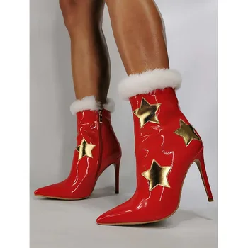 

Big Size 36-43 Ladies Thin High Heels Ankle Boots Pointed Toe Zipper Boots Women Sexy Festival Party Shoes Woman