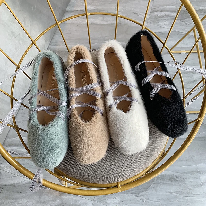

Shallow Mouth Loafers Fur Casual Woman Platform Shoes Autumn 2019 Fashion Women's Round Toe All-Match Flats Nurse Fall Cross