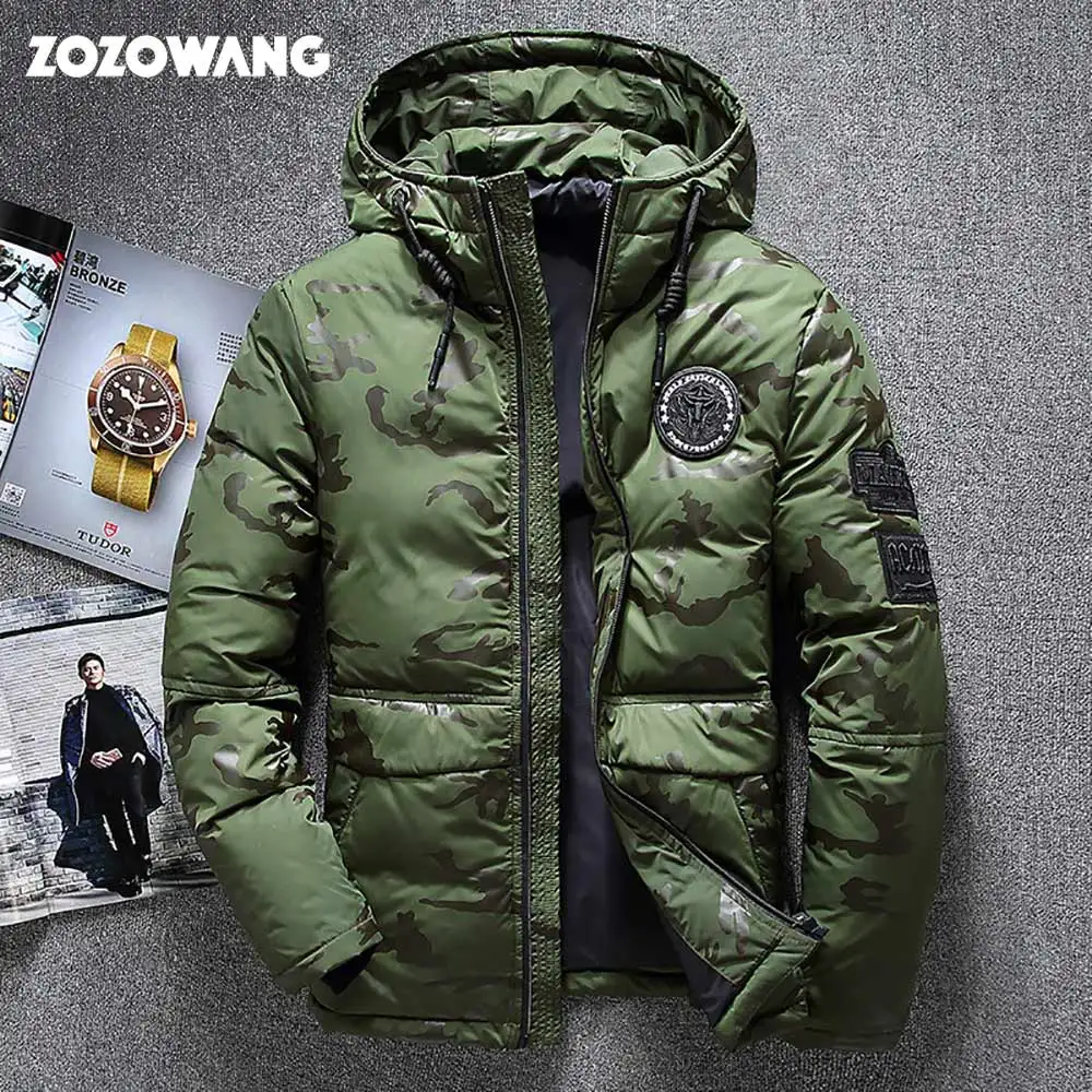 Высококачественная Мужская зимняя куртка, толстая зимняя парка, пальто, белый утиный пух, Мужская ветровка, пуховик, Размер 4XL - Цвет: Армейский зеленый