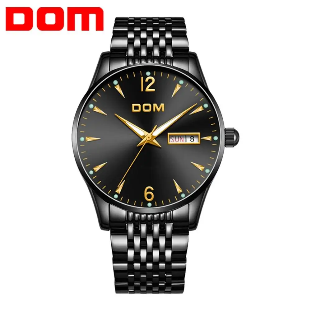 

Men's Watches Auto Date Luminous Hands Genuine Leather 30M Waterproof Clock Man Quartz Watches Men Fashion Watch DOM M-11BK-1M89