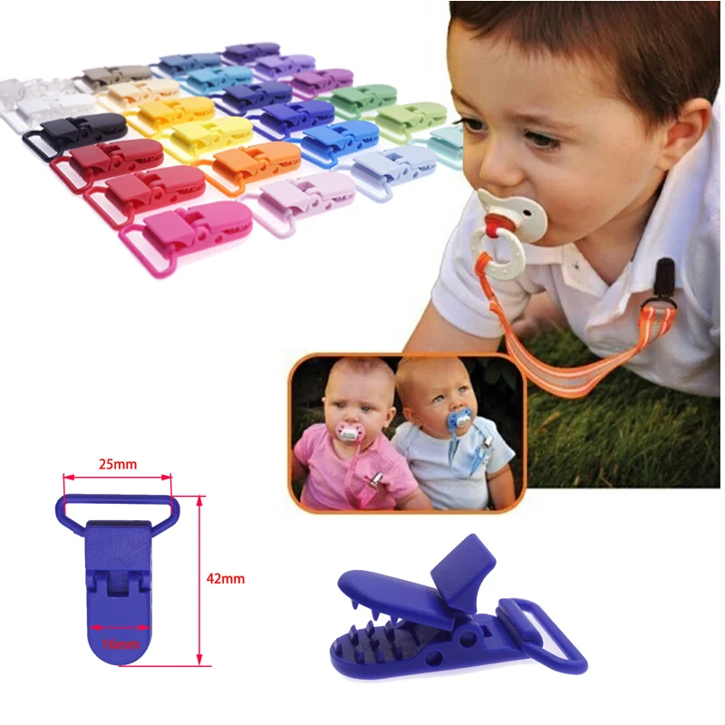 48Pcs Eco-friendly Plastic Baby Pacifier Clips Holder Mix Colors Dummy Soother Bib Suspender Clip Transparent 25MM Free Shipping 6