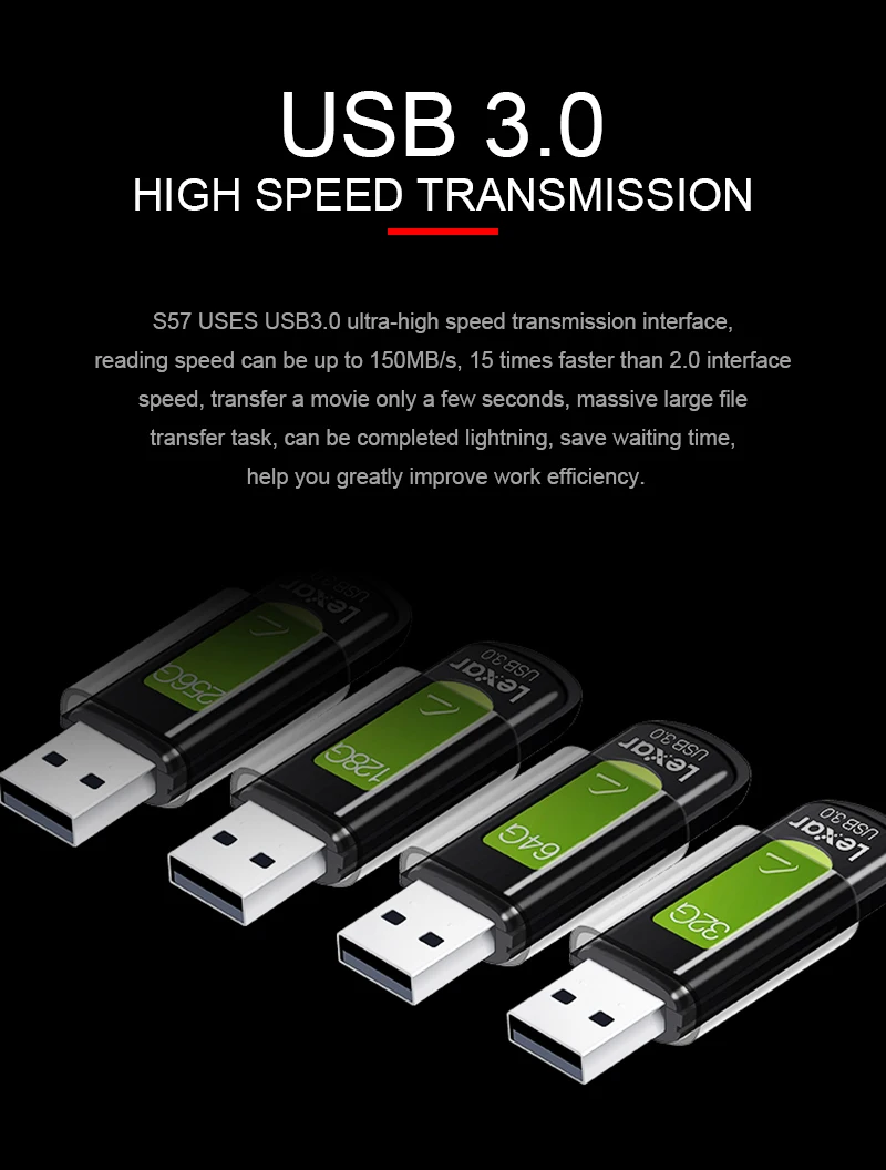 Lexar Jumpdrive S57 флеш-накопитель USB 3,0 32GB 64GB 128GB 256GB U диск 150 МБ/с. Memory Stick 256-bit AES Pendrive для ПК