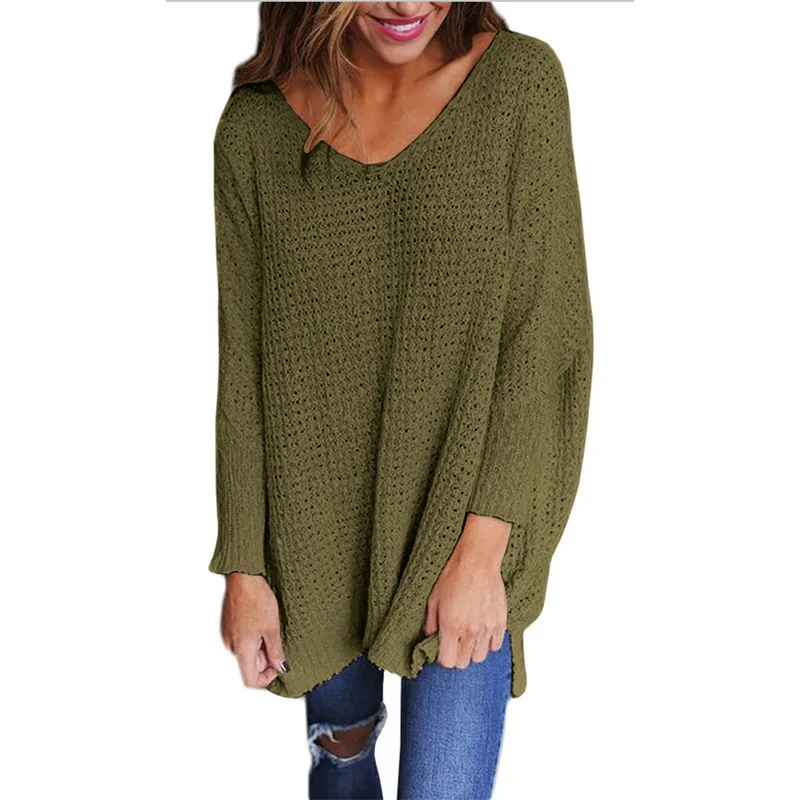 

Women Loose Pullovers Knitted Autumn Winter Clothing Solid V Neck Sweaters Jumper Pull Femme Clothing 2019 plus size