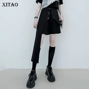

XITAO Irregular Patchwork Shorts Women Fashion New Women 2020 Spring Summer False Two Piece Hit Color Casual Shorts DMY4190