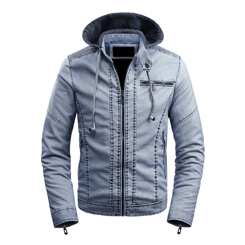 

Mens Leather Jackets Men's Fashion Winter Hooded Vintage Leather Jacket Coat Men Casual Washed PU Leather Motorcycle Jacket Male