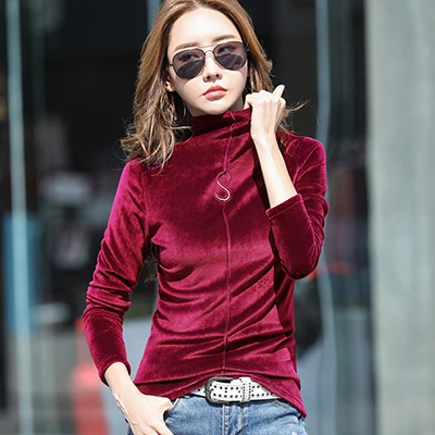 red t shirt Женская бархатная зимняя футболка с вышитыми буквами, Новое поступление, женская одежда с длинным рукавом, женская футболка, большие размеры - Цвет: red t shirt