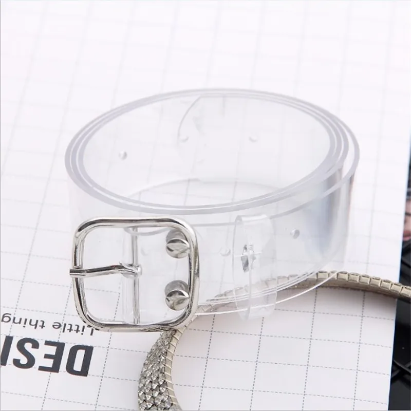 Heart Belts For Women Resin Cute Transparent Belt Jeans Dress Waist Strap Pin Buckle Harajuku Ladies Round PVC Clear Belt