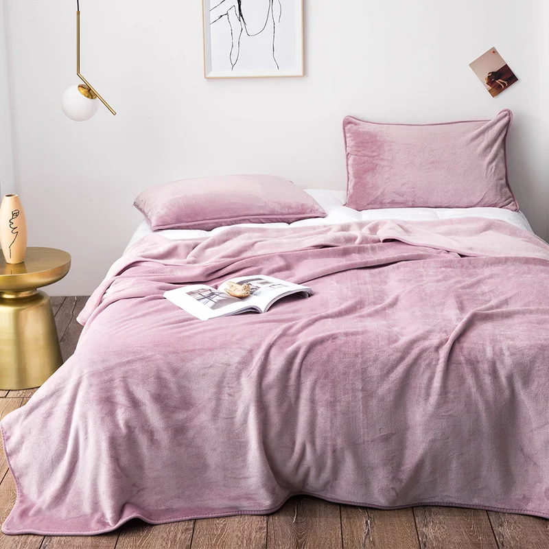 

Solid Color rong tan zi Bed Sheet Double Dormitory Winter Thick Nap Air Conditioning Coral Fleece Blanket Quilt Thin
