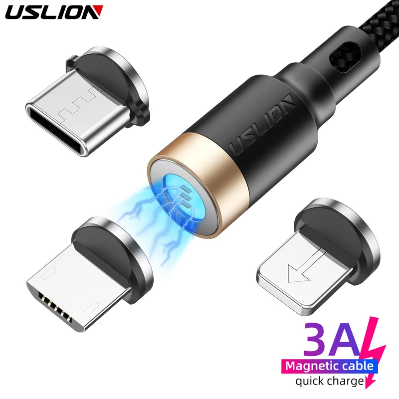 

USLION 3A Fast Charging USB Cable Micro Type C Magnet Mobile Phone magnetic Data USB Charger For Xiaomi Samsung For Iphone 11 XR