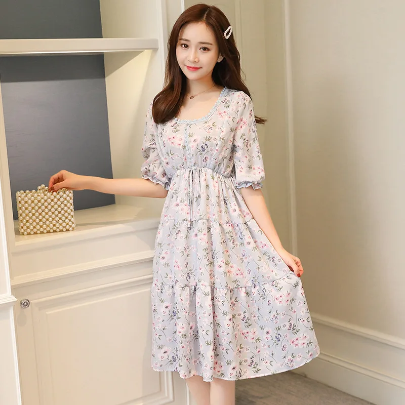 

2019 Maternity Clothes Spring Summer New Style Short Sleeve Mid-length Floral-Print-Style Nursing Dress Maternity Dress Loose-Fi