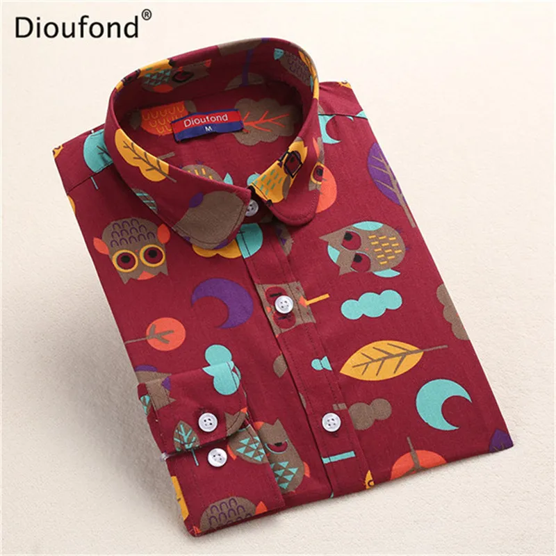 Dioufond зимняя хлопковая блузка с длинным рукавом цветочным принтом теплые рубашки