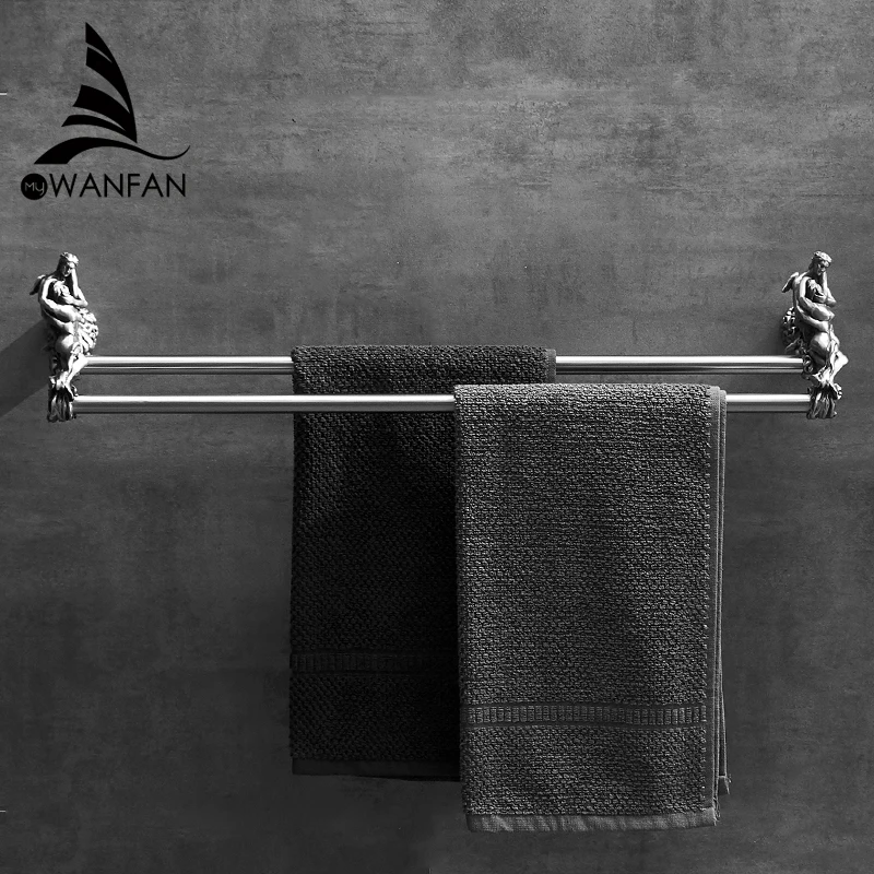 Romantic Bathroom Double Towel Bars Gold/Silver Towel Hanging Rod/Rail Rack Holder Storage Wall Mounted Brass MB-0818B