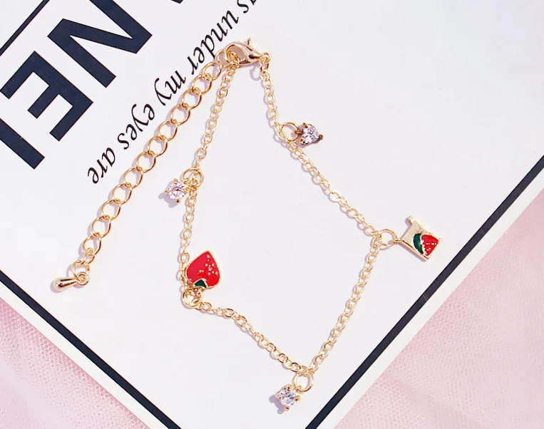 Fashion Jewelry Strawberry Bracelets Bangle Simple Sweet Lovely Zircon Alice Heart Pearl Bracelet Girl Children Gift | Украшения и
