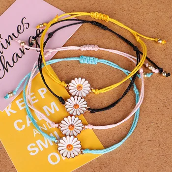 

Fehame Fashion Daisy Bracelet Handmade Waterproof Wax Line Sun Flower Bracelet Weave Bracelet Beach Jewelry