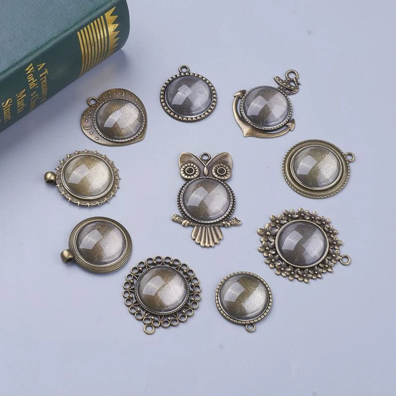 6Pcs Tibetan Silver Tone Blue Glass Round Beads Anchor Charms Pendants 