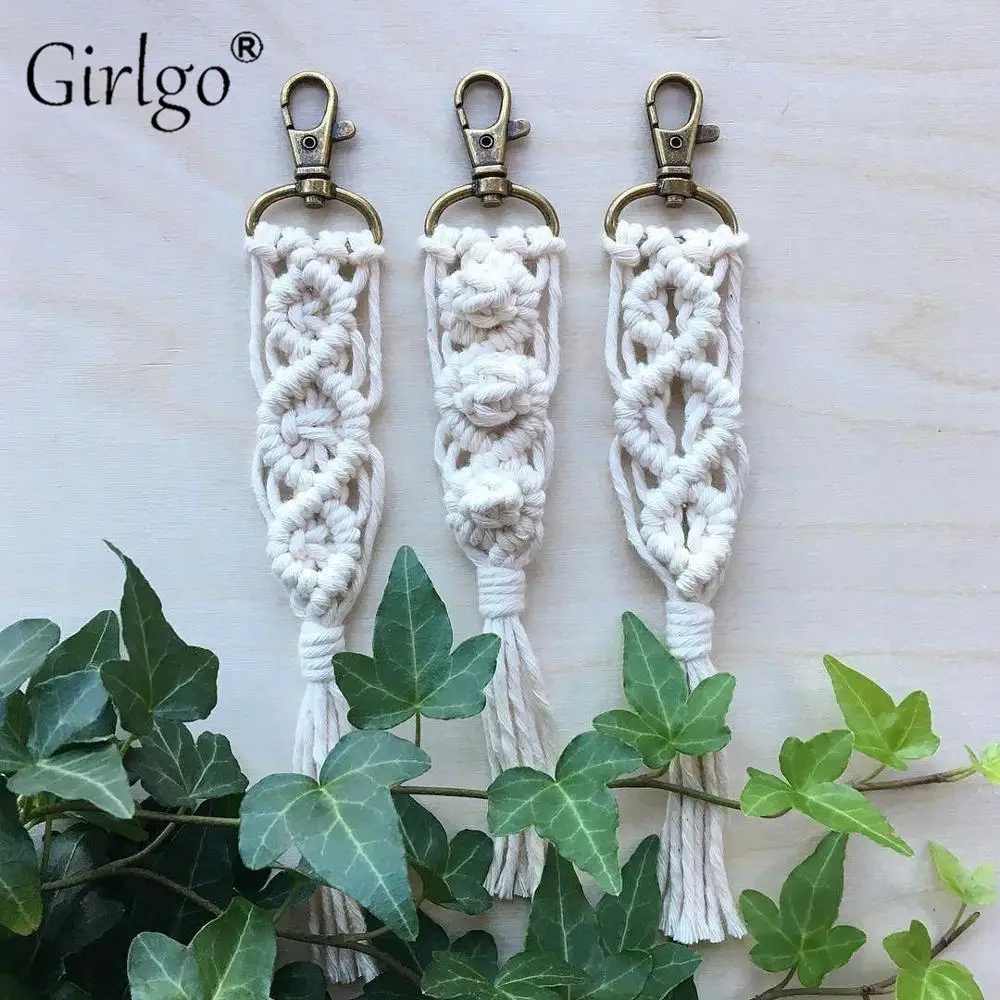 Girlgo брелоки с кисточками для женщин Boho брелок Крепление Сумка из макраме Шарм автомобиль Висячие украшения подарок для друзей Прямая