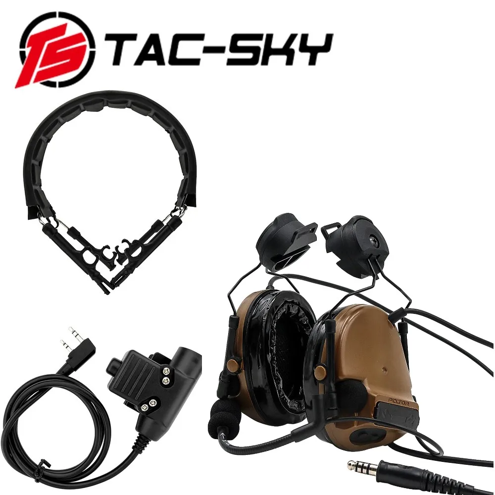 TAC-SKY COMTAC III Helmet Bracket Silicone Headphones and Intercom PTT U94 PTT with Tactical Headphones Replacement Headband CB