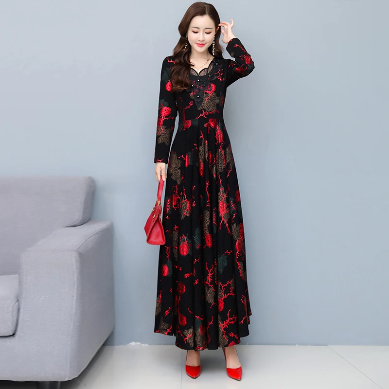 Autumn Winter Add Velvet Thick Warm V-Neck Sexy Maxi Dress Women Vintage  Elegant Casual Dresses 2024 Bodycon Party Midi Vestidos - AliExpress  200000345