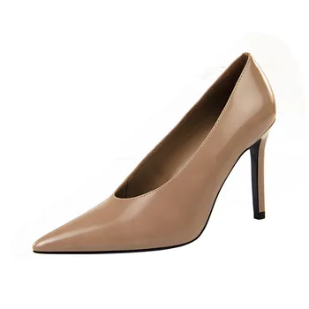 

Vogue Soft Leather Concise High-Heeled Women Shoes Sexy V-mouth Show Thin Women Pumps Fashion High Heels Ladies Office Shoes