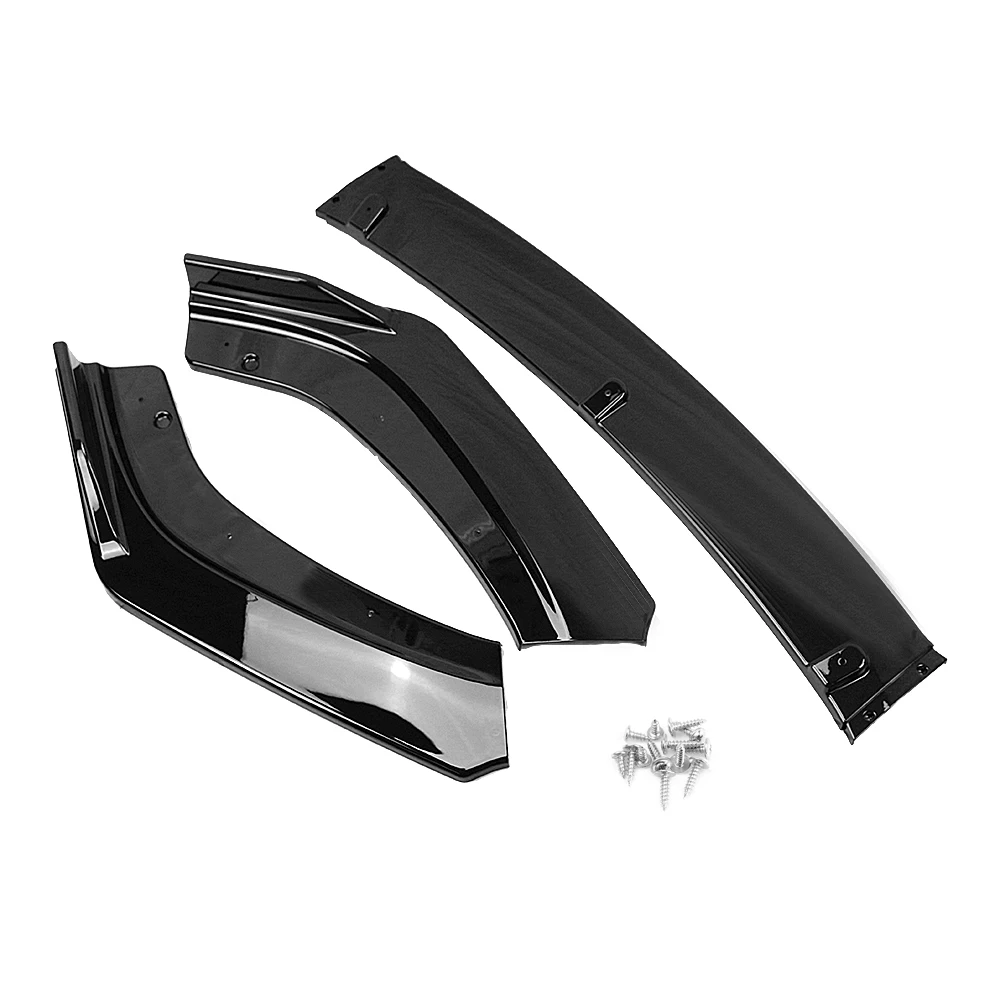 Front Bumper Spoiler Lip For Honda Civic X FC FK 10th Gen 2016-2020 4 Door Sedan Gloss Black/Carbon Fiber Look Blade Splitter