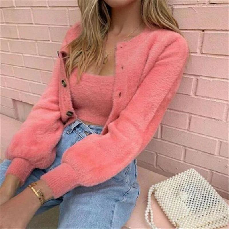 Autumn Winter 2 Piece Set Women Clothing Cardigan Tops And Vest Ladies Outfits Matching Sets Women Clothing Sets Streetwear