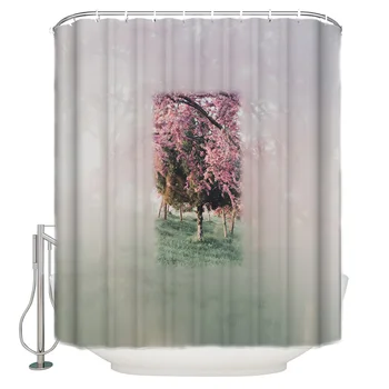 

Peach Blossom Dream Summer Bathroom Accessories Waterproof Bathroom Shower Curtain With Hook Accessory