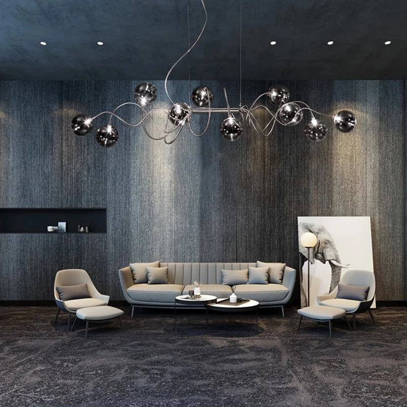 Nordic LED chandelier soot glass lighting restaurant living room home decoration modern molecular bar cafe | Лампы и освещение