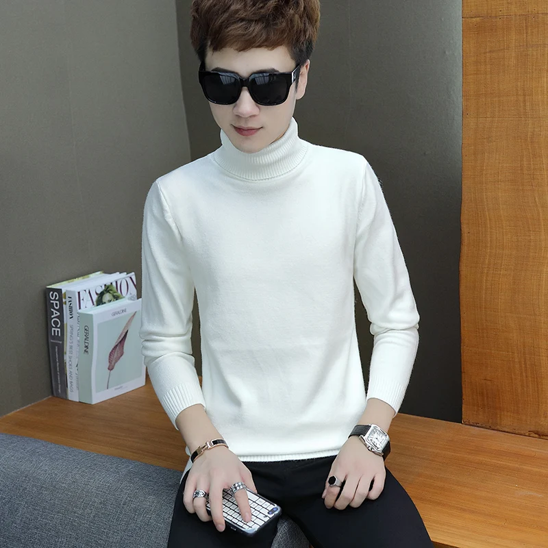 nuevo invierno catido suéter hombres moda cuello alto hombres elatistico fuerza Slim Fit casual pulóver suéter
