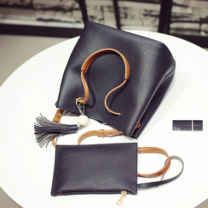 

2019 Spring New Style Women's Bag Wooden Bead Tassels Different Size Bags Korean-style Simple Messenger Bag