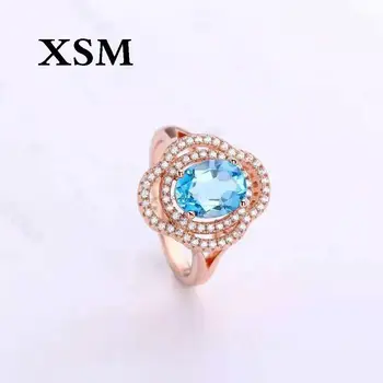 

Natural Blue Topaz Ring Flower Ring Solitaire 925 Sterling Silver Rings for Women Engagement Ring Silver 925 Gemstones Jewelry