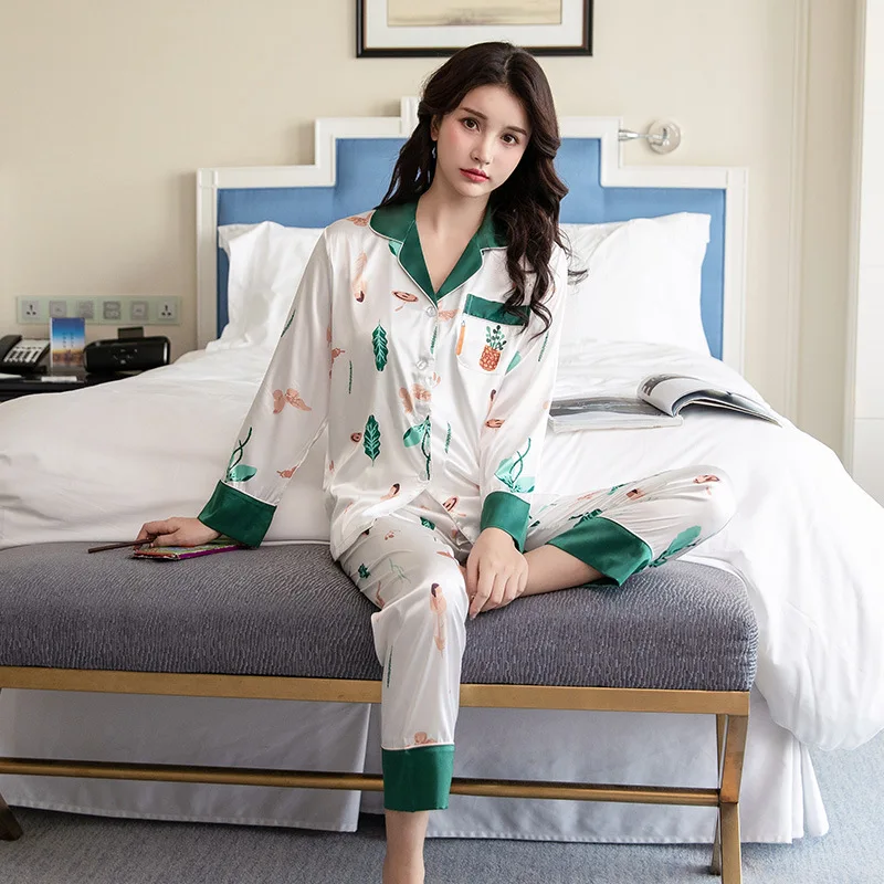 

2020 Spring And Summer New Products Model Silk Women's-Cardigan Printed Long Sleeve Trousers Viscose Simple
