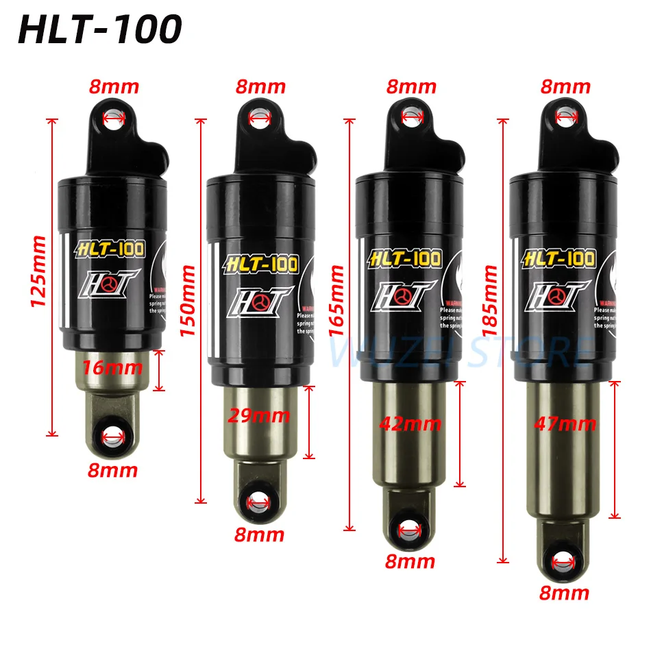 HTL-100 Bike Rear Shocks 125/150/165/185mm Mountain Bicycle Oil Spring Shock 850/1000 lbs Cycle Parts for MTB Electric Snow Bike