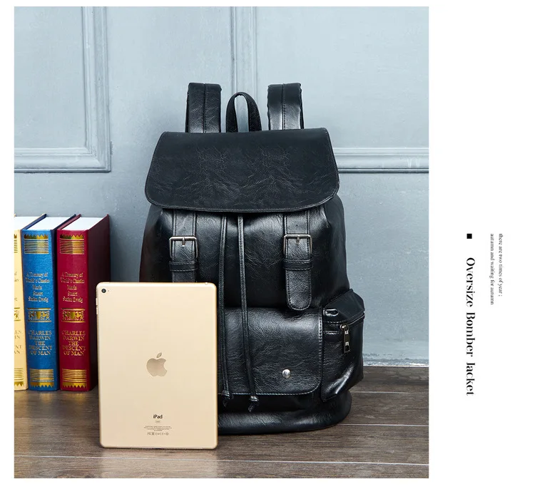 PU Travel Leisure Backpacks Vintage Men Leather Laptop Backpack Bag for Men Teenager Students Retro School Bags Casual Rucksacks (20)