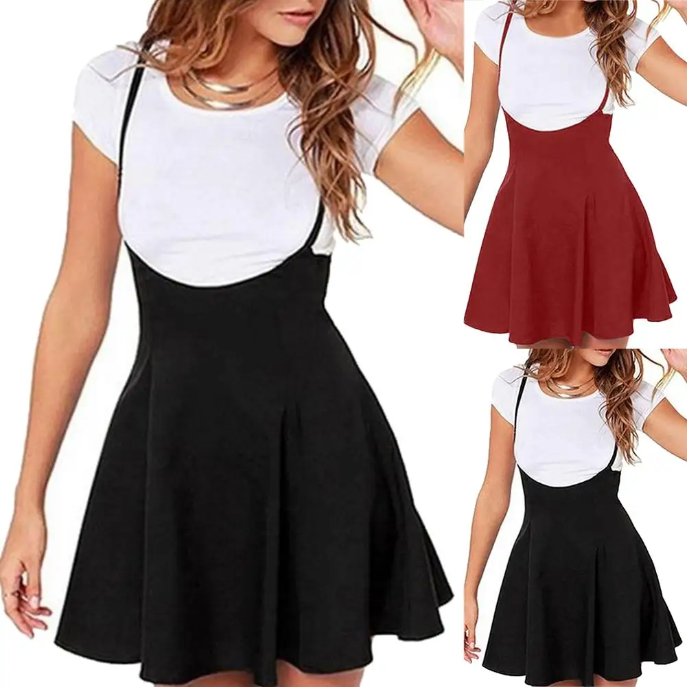 Faldas de invierno/Женская однотонная плиссированная мини-юбка на лямках с бретельками и плиссированной кромкой на лямках, юбка-солнце, юбка клетчатая