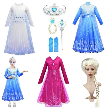 

Girls Elsa Princess Dress Kids Flower Costume Set Snow Queen 2 Elza Children Birthday Halloween Party Fancy Cosplay Anna Dress