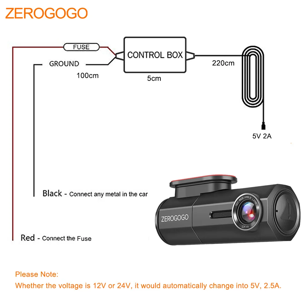 Комплект жесткого провода ZEROGOGO для Dashcam автомобильный адаптер с 24 В 12 на 5 2 А