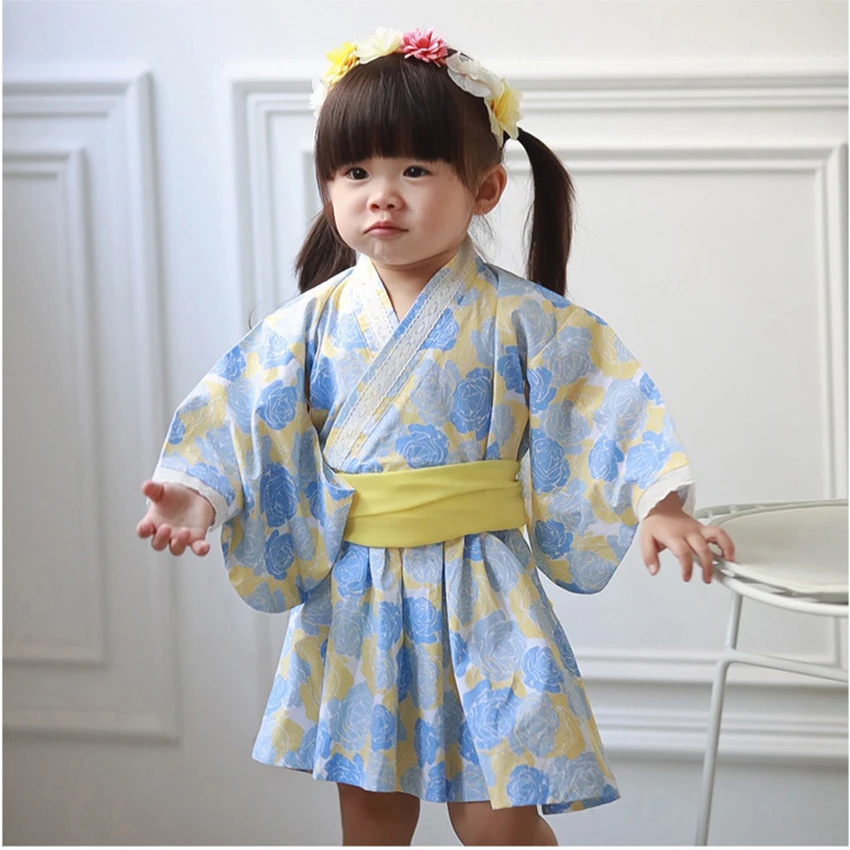 Baby Girl Rompers Japanese Style Kawaii Girls Floral Print Kimono Dress for Kids costume Infant Yukata Asian Clothes japanese kimono japanese kimono cardigan japanese kimono shirt
