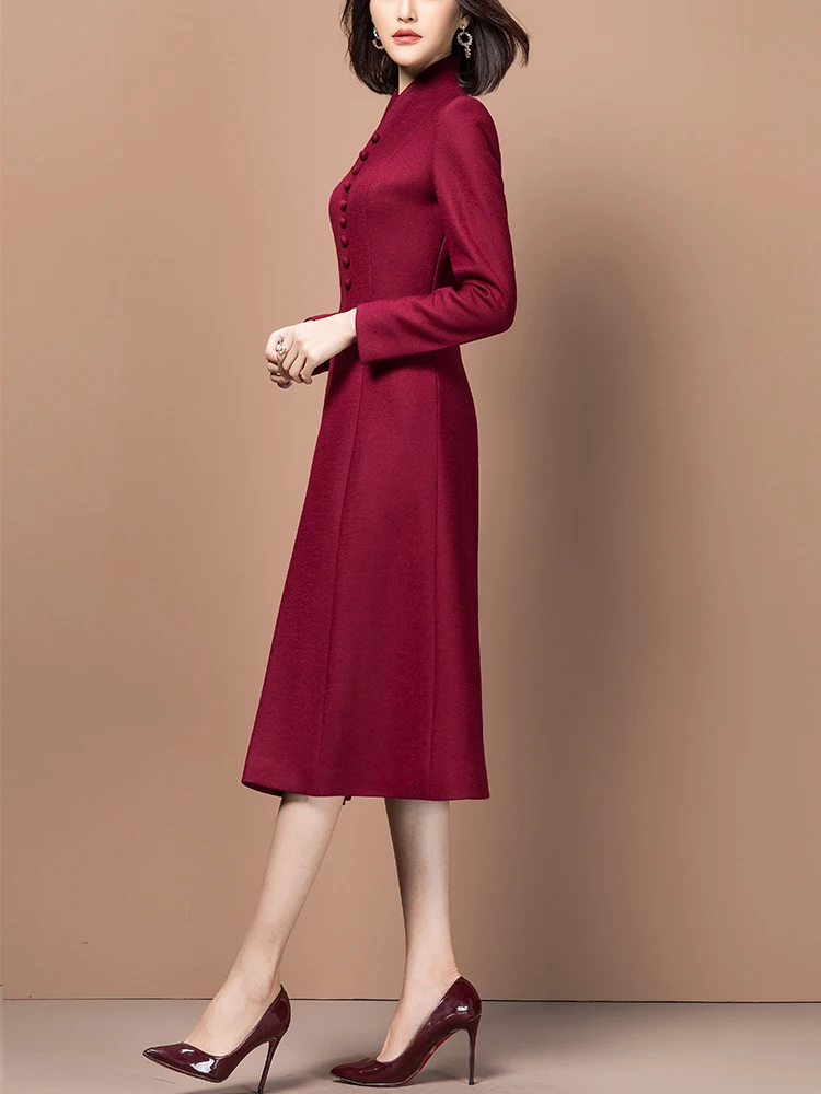 Autumn Spring Style Women A-line Vintage Elegant Vestidos woolen Dress Business Casual Office Party Dresses