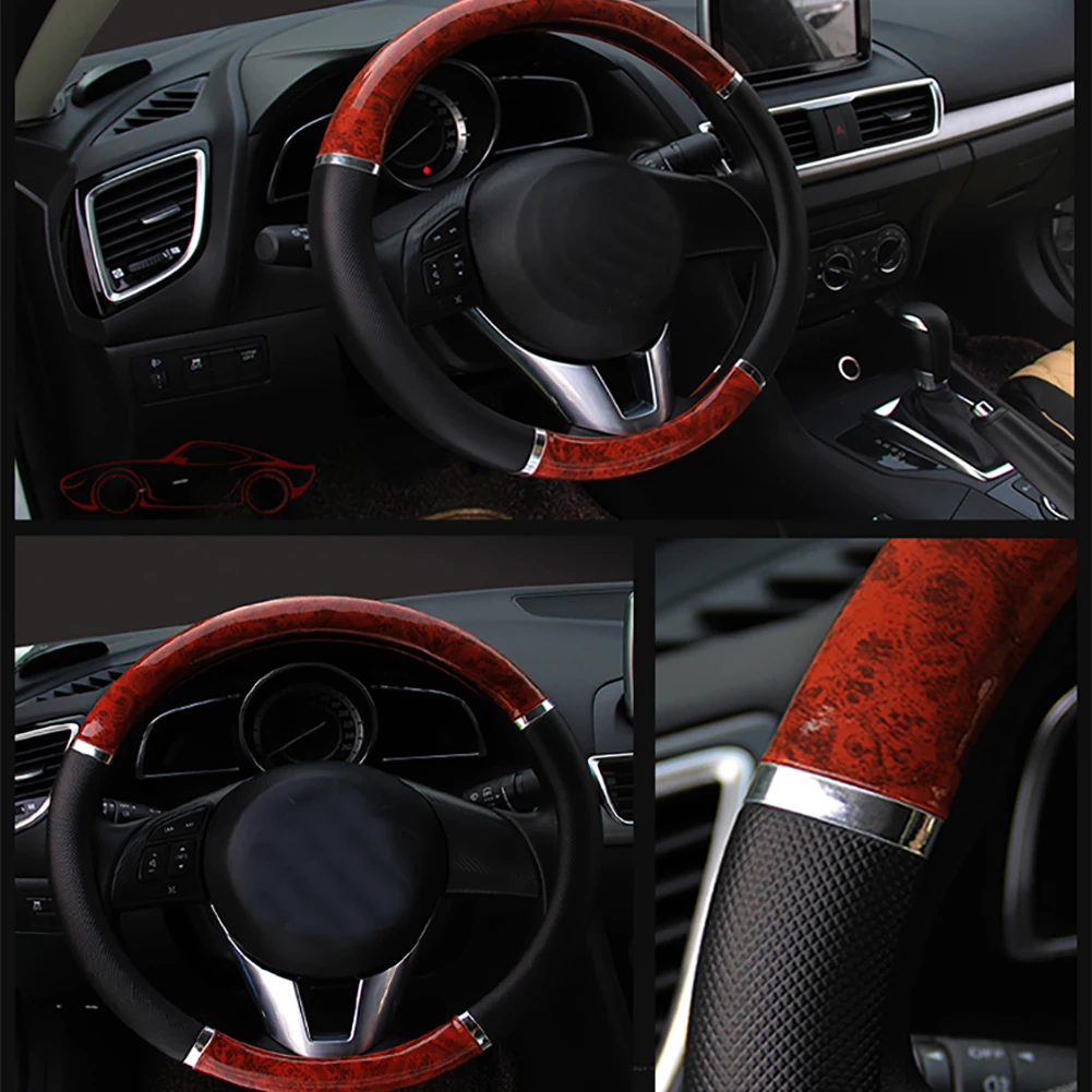 Wood Black Мягкий Деревянный чехол рулевого колеса автомобиля декоративный интерьер Мода без запаха драйвер искусственная кожа защитные аксессуары - Название цвета: Wood Black