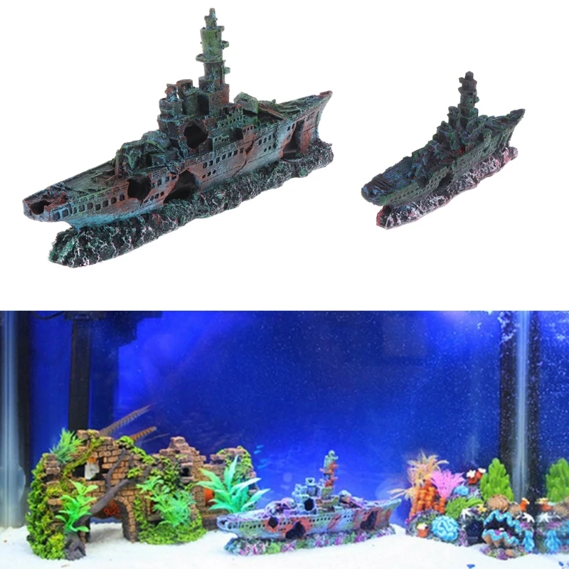 Украшение для аквариума, морской военный корабль, украшение для аквариума, скрывающаяся пещера, пейзаж, лодка